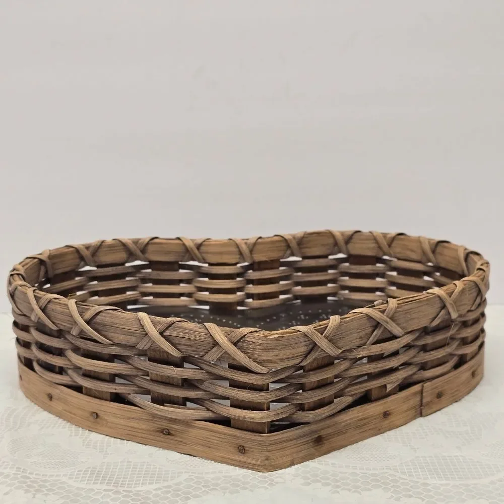 Vintage Wicker and Tin Heart Basket Punched Doves Love Birds Valentine's Day